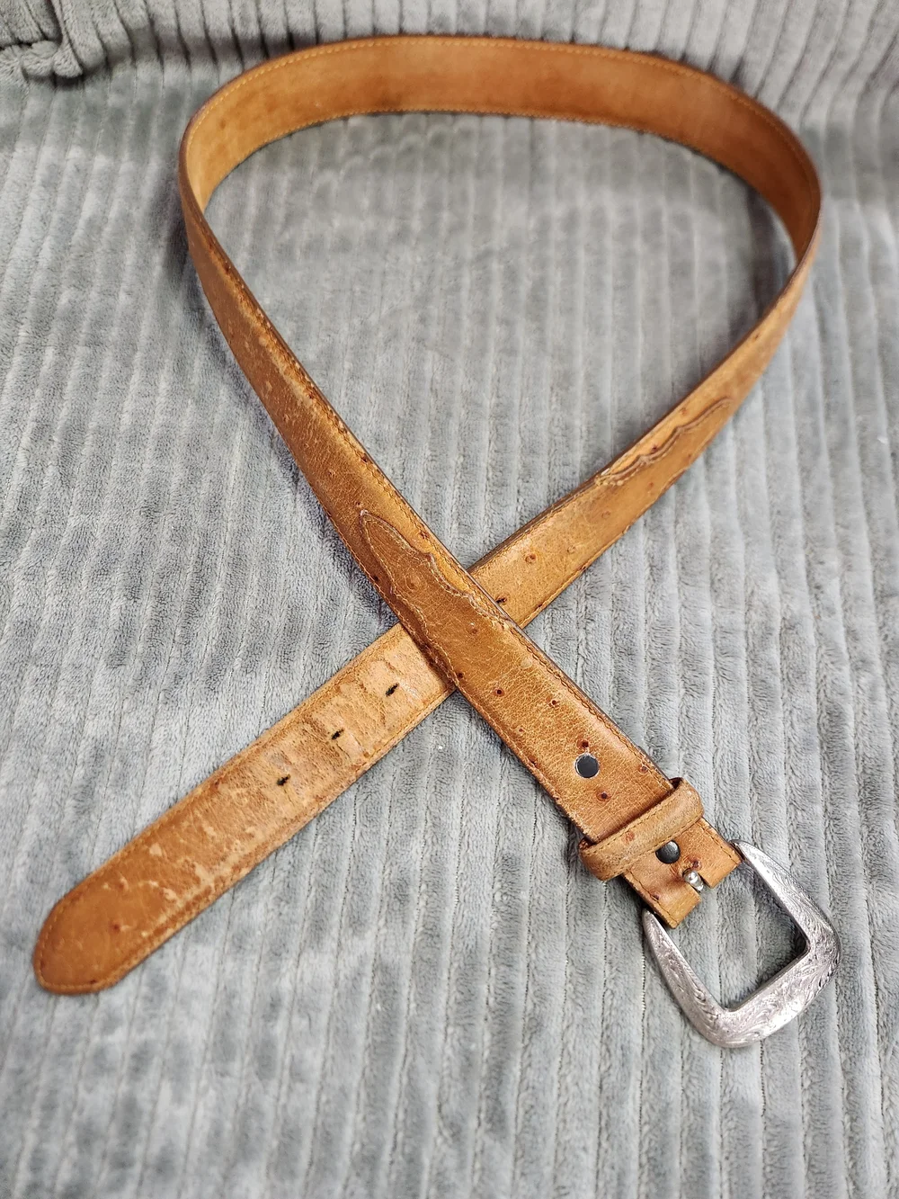 Tony Lama Men's Brown Ostrich Print Belt 1377L Western Tooled Leather Size 38